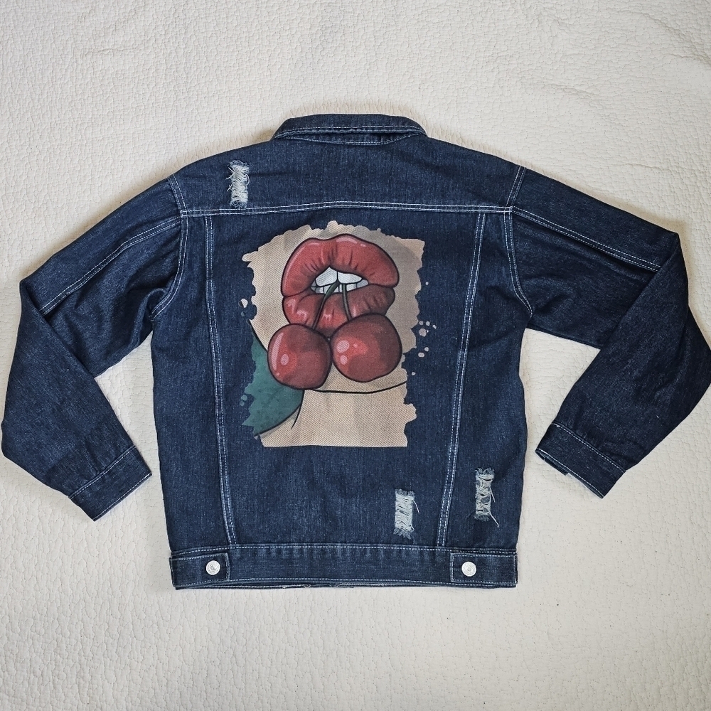 Jean Jacket with Cherry Lips Print